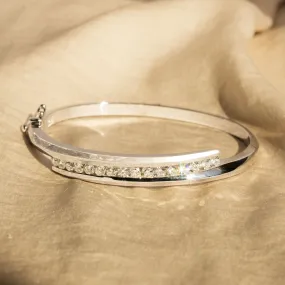 14K White Gold 2 Carat Round Diamond Bangle