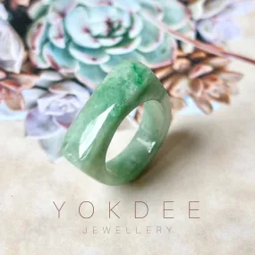 16.1mm A-Grade Natural Floral Imperial Jadeite Saddle Loaf Ring Band No.162339