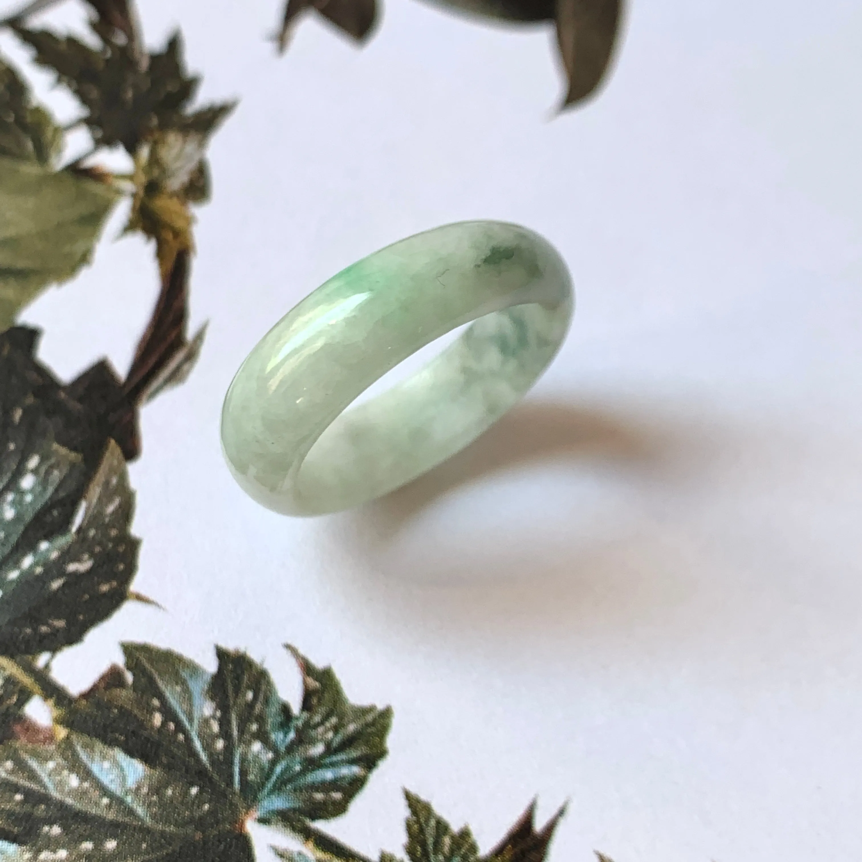 17mm A-Grade Natural Floral Jadeite Abacus Ring Band No.161457