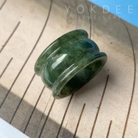 19.3mm A-Grade Natural Dark Green Jadeite Archer Ring Band No.161587