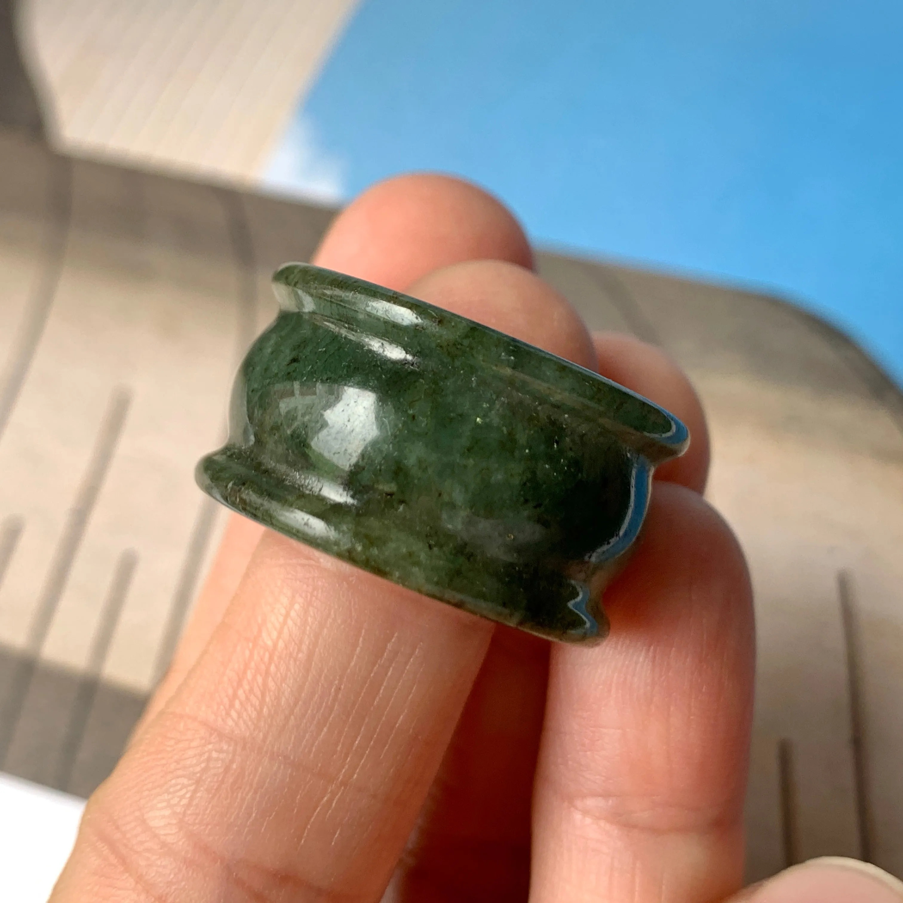 19.3mm A-Grade Natural Dark Green Jadeite Archer Ring Band No.161587