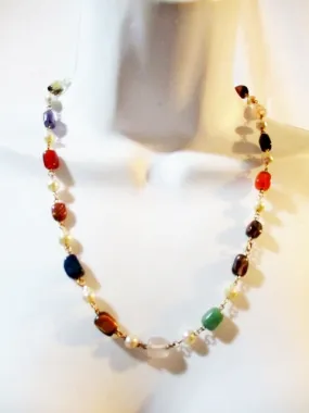 20.5" Stone Pearl Bead 12K GF GOLD Necklace Choker Collar COLORFUL