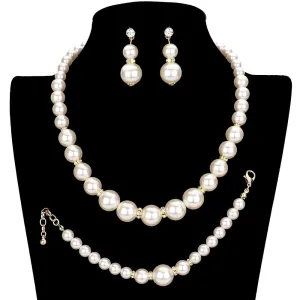 3PCS Pearl Necklace Bracelet Set