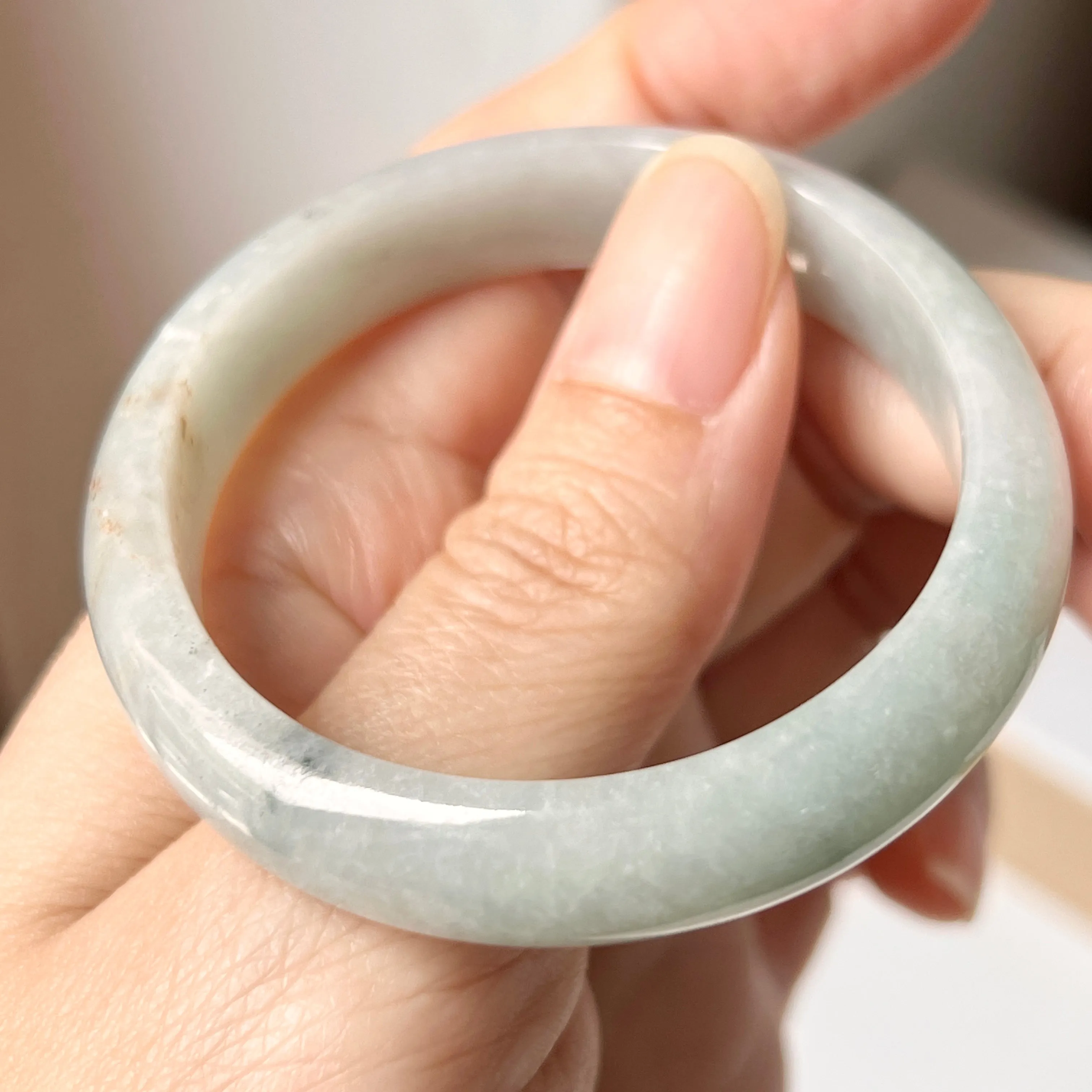 51.3mm A-Grade Natural Bluish Green Floral Jadeite Modern Oval Bangle No. 152014