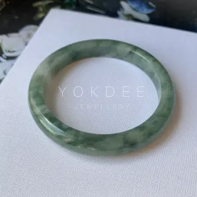 56.4mm A-Grade Natural Floral Bluish Green Jadeite Modern Round Bangle No.151936