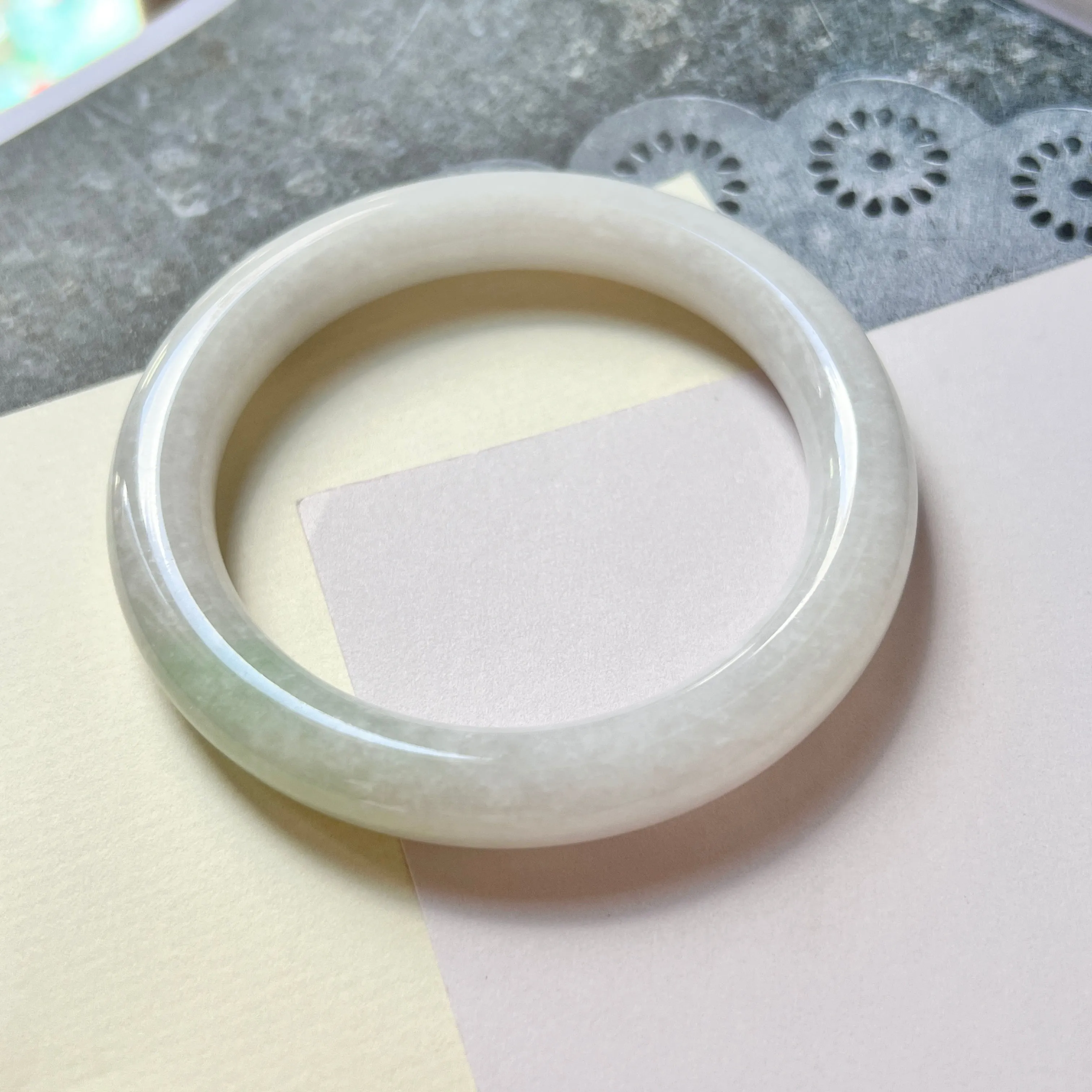 57.7mm A-Grade Natural White Jadeite Traditional Round Bangle No.151577