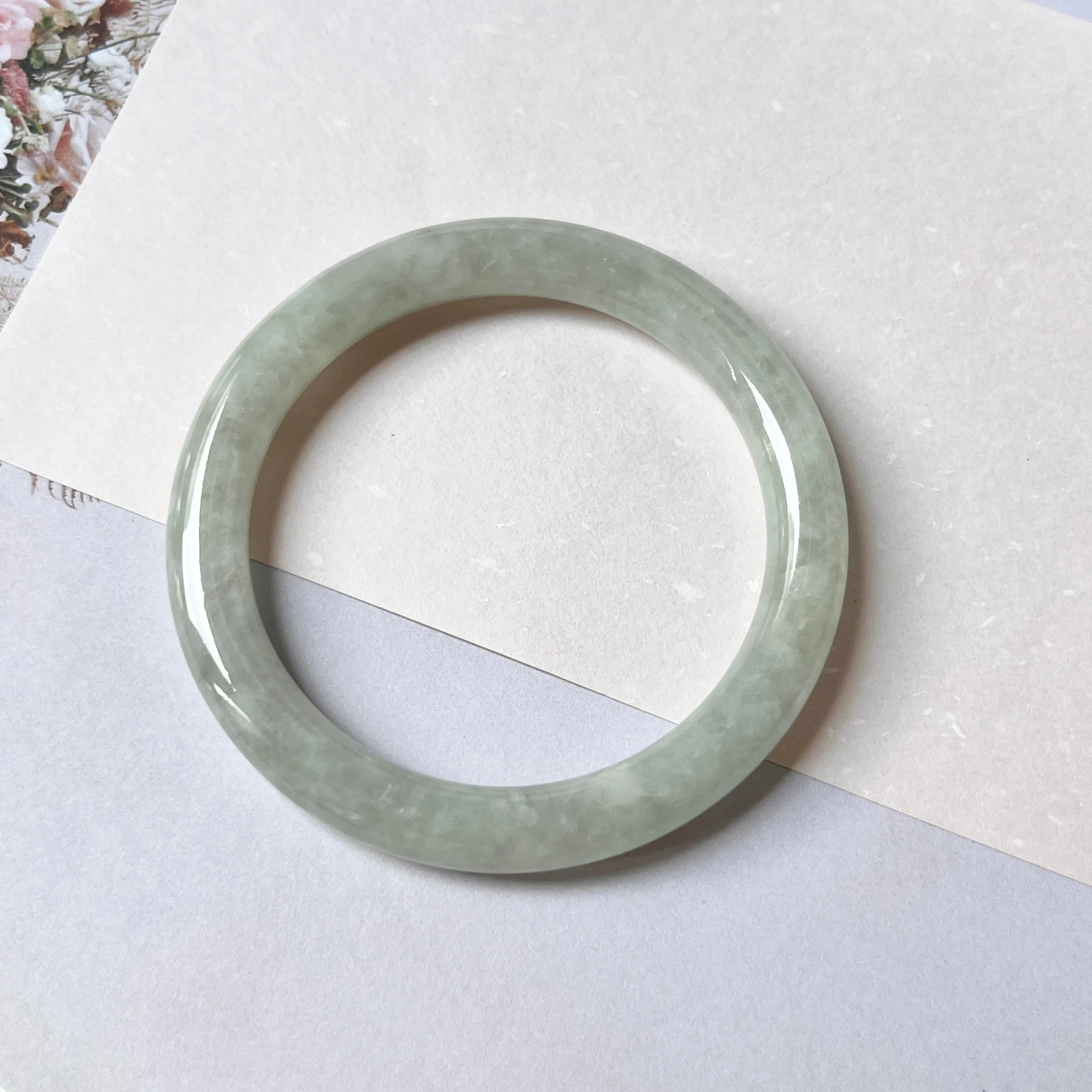 57mm A-Grade Natural Lavender Green Jadeite Traditional Round Bangle No. 151994