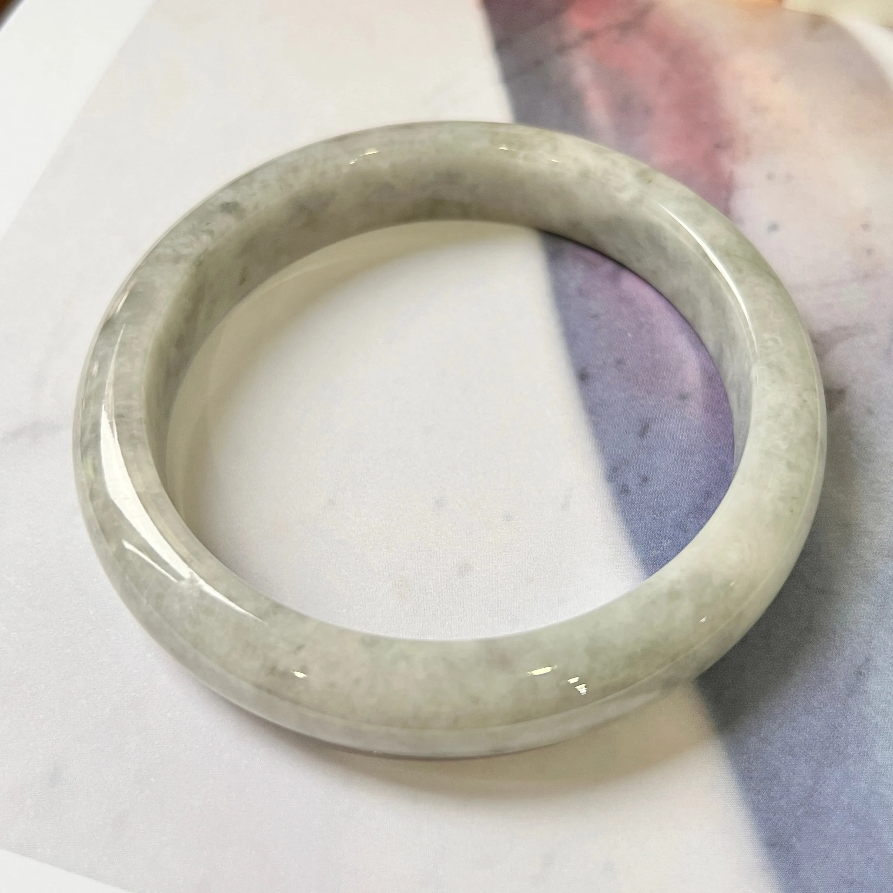 62.6mm A-Grade Natural Grey Jadeite Modern Round Bangle No.330081