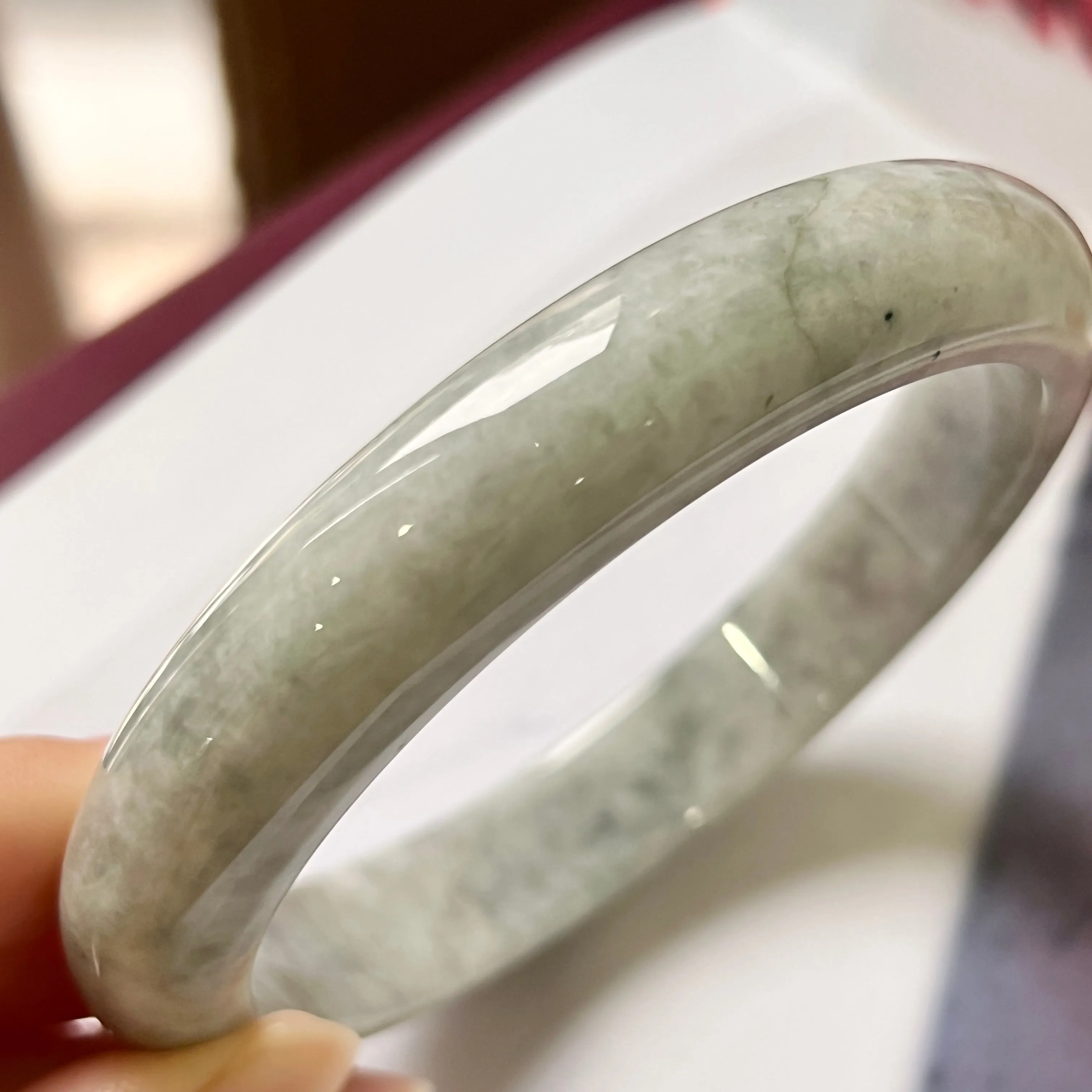 62.6mm A-Grade Natural Grey Jadeite Modern Round Bangle No.330081