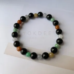 7.9mm & 5.5mm A-Grade Natural Multi-Colour Jadeite Beaded Bracelet No.190245