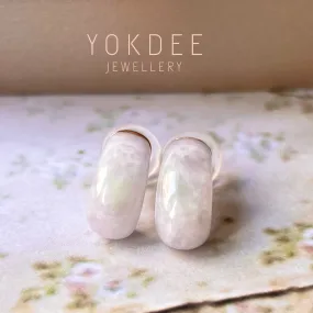 A-Grade Natural Lavender Green Jadeite Cloop Earring Studs No.180796