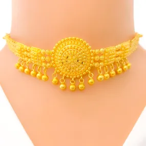 Attractive Floral Dome 22k Gold Choker w/ Beaded Tassels 2