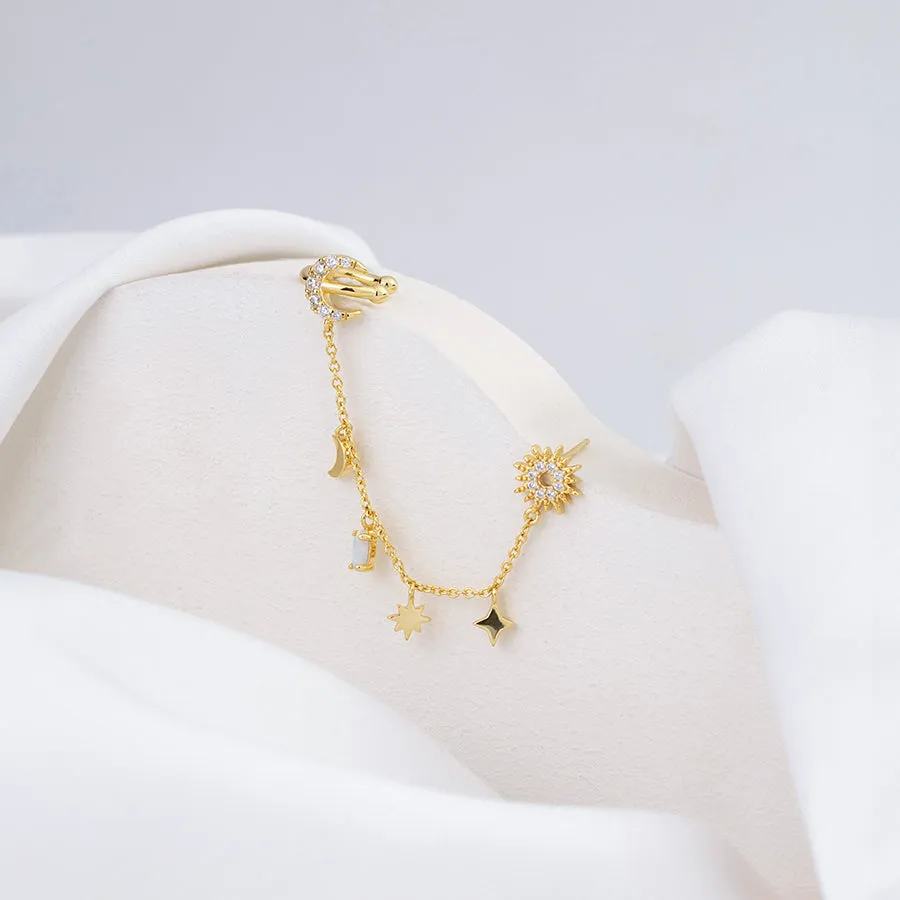 Cosmic Charms Gold Drop Chain Earring