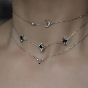 DYNASTY. Black Spinel Trilogy Chain Choker - Silver