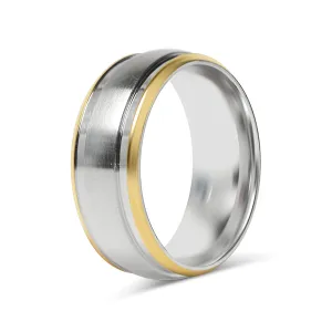 Gold Double Trim Brushed Center Stainless Steel Ring / CFR7019